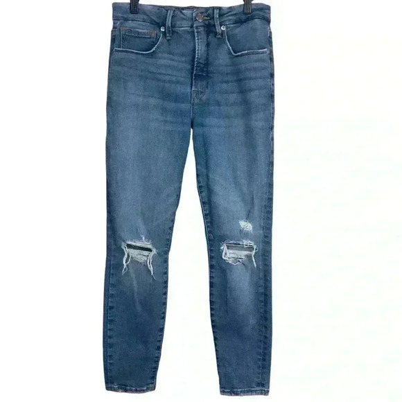 Good American Medium Wash Distressed Casual Skinny Jeans Women's Size 4 - Picture 1 of 5